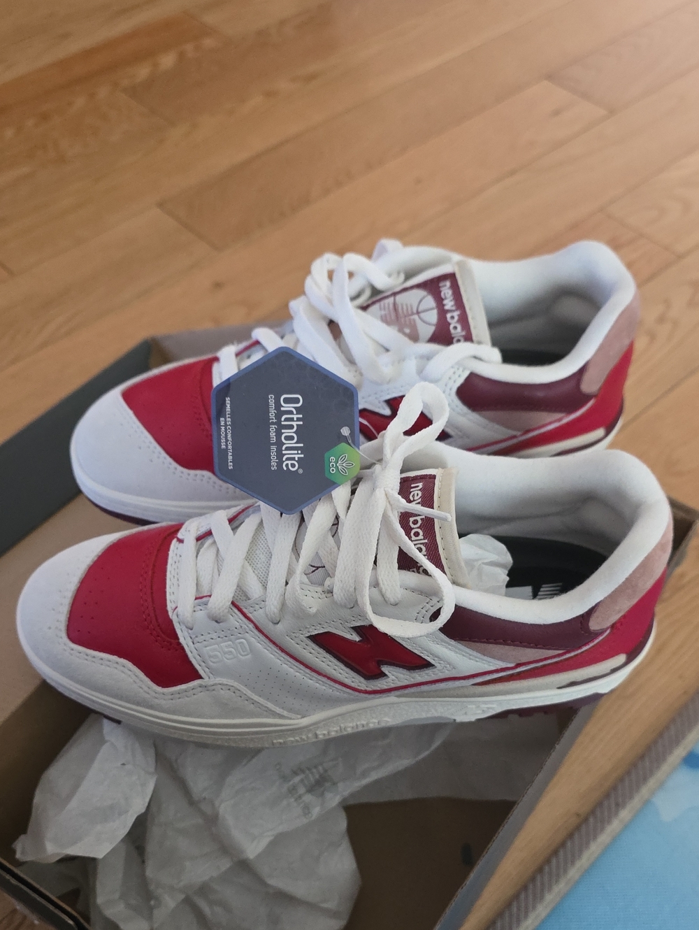 New Balance White and Red Low-Top Sneakers with Ortholite Comfort